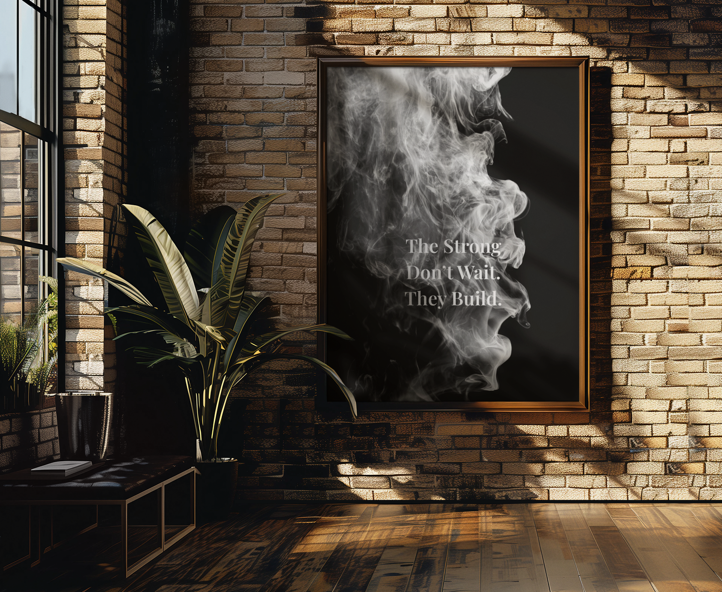 The Strong Don’t Wait. They Build Motivational Poster | Smoke Edition | Discipline, Growth & Office Decor