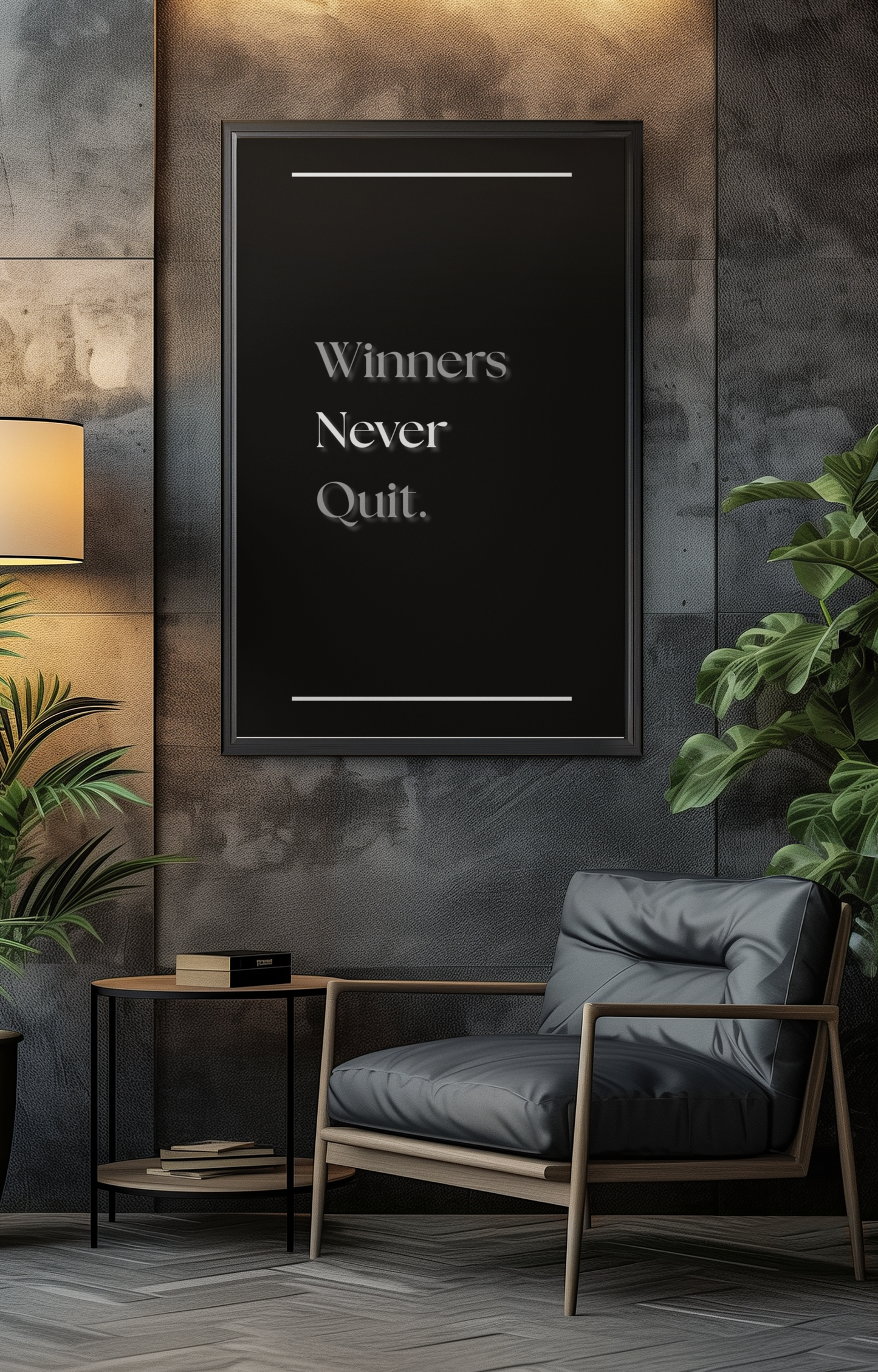 Winners Never Quit | Motivational Quote Print | Office & Gym Wall Art For Success & Growth