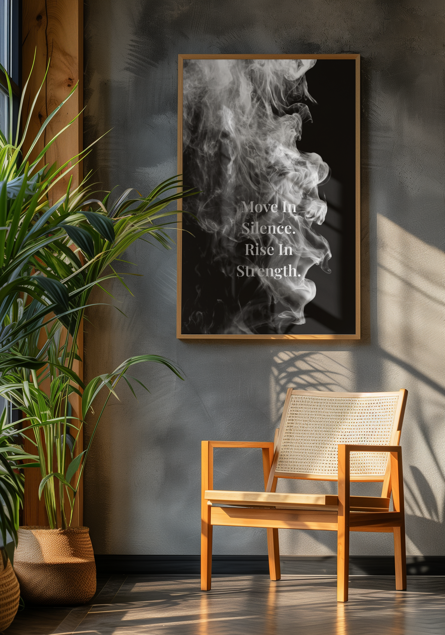 Move In Silence, Rise In Strength. Motivational Poster | Smoke Edition | Discipline, Growth & Office Decor