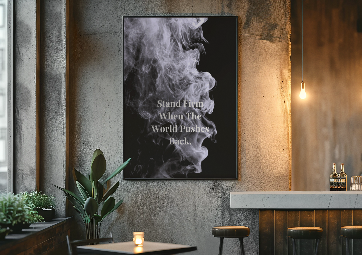 Stand Firm When The World Pushes Back Motivational Poster | Smoke Edition | Strength, Discipline & Office Decor