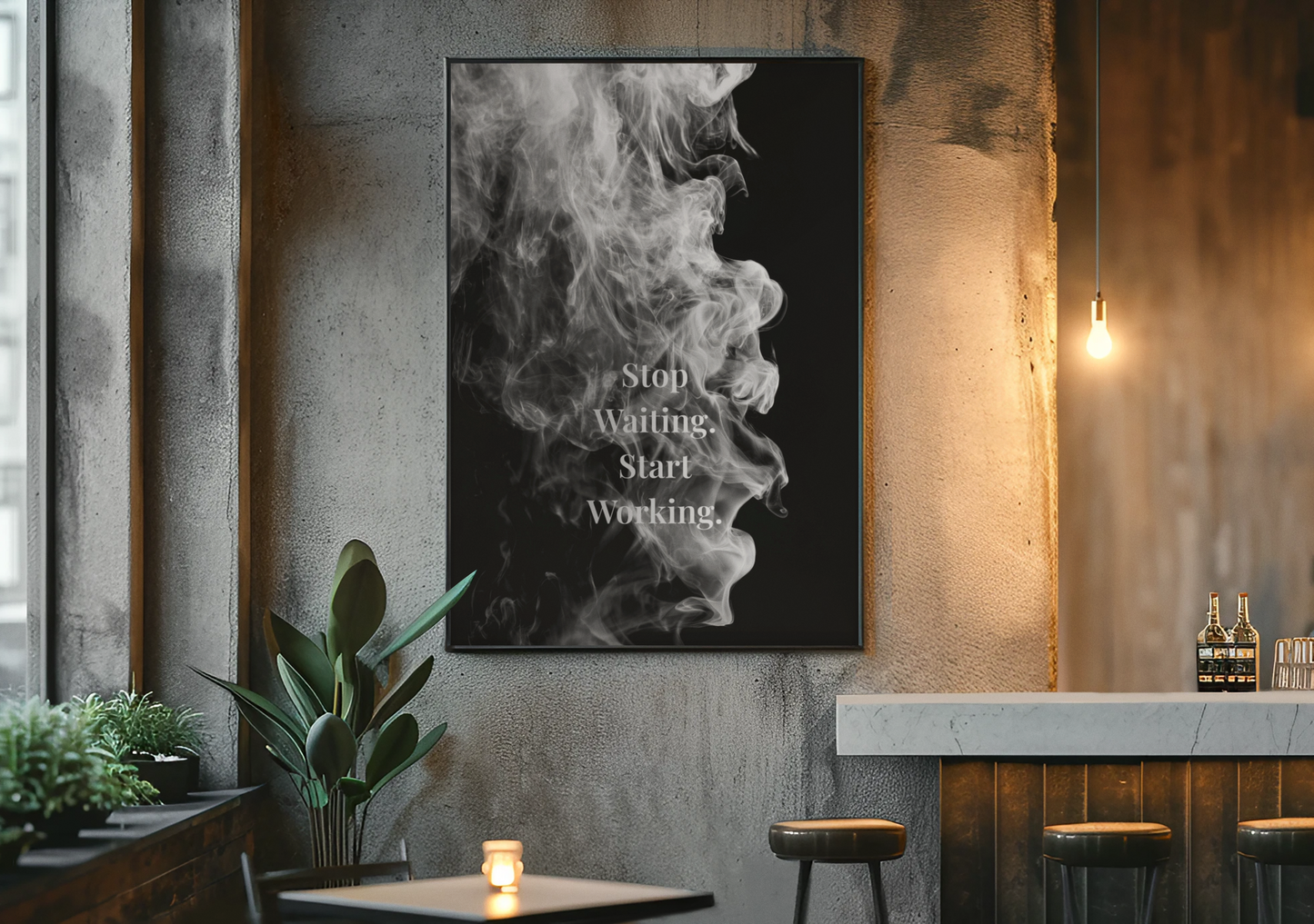 Stop Waiting. Start Working Motivational Poster | Smoke Edition | Discipline, Focus & Office Decor