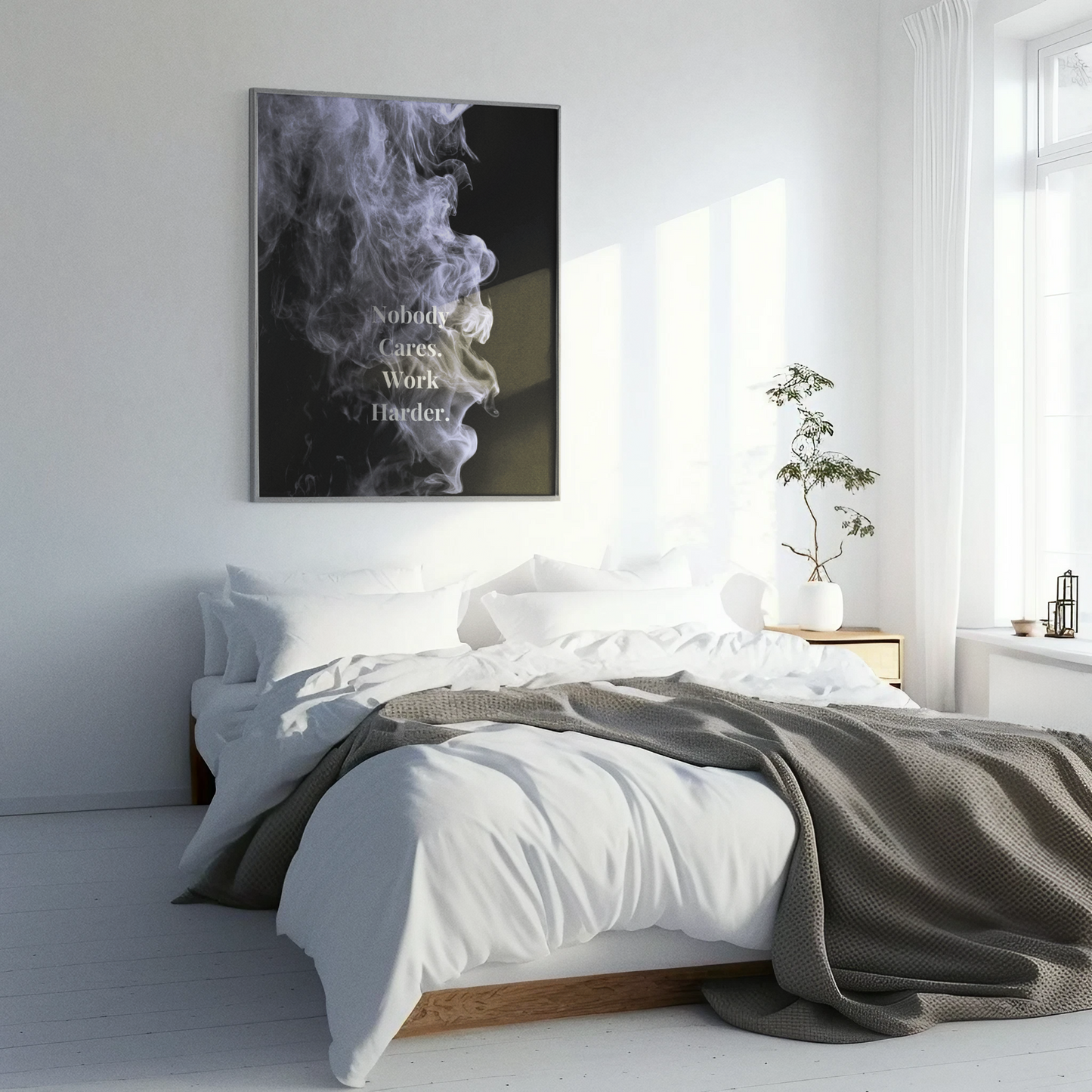 Nobody Cares. Work Harder. Motivational Poster | Smoke Edition | Discipline, Gym & Office Decor