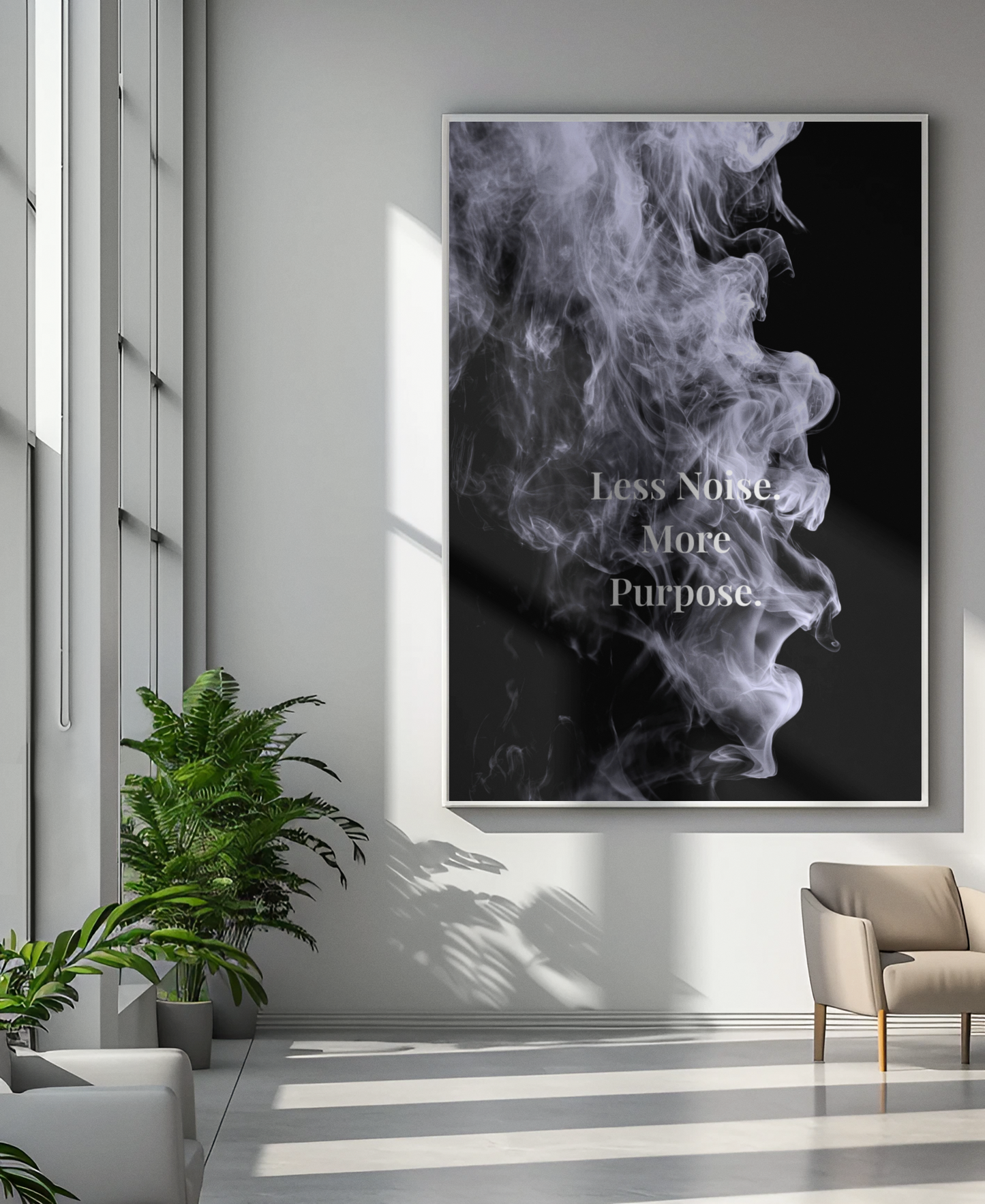 Less Noise. More Purpose. Inspirational Poster | Smoke Edition | Mindfulness, Focus & Office Decor