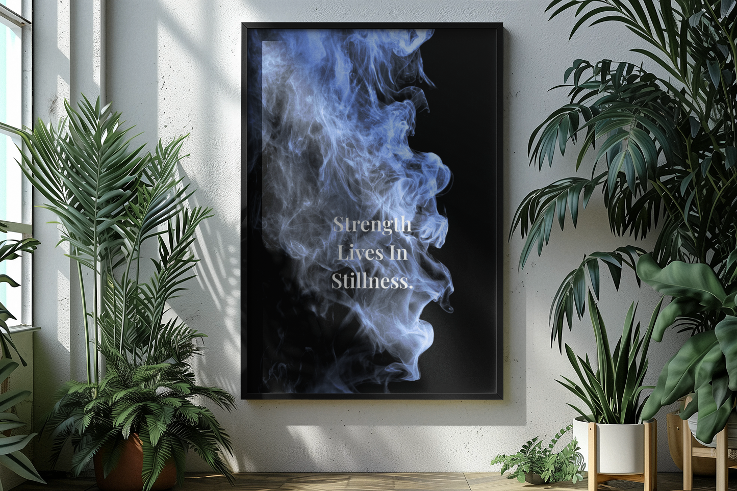Strength Lives In Stillness Inspirational Poster | Smoke Edition | Calm, Mindset & Office Decor