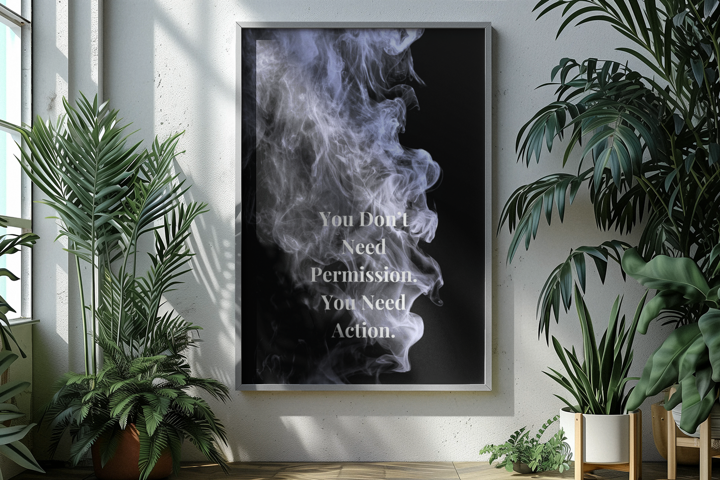 You Don't Need Permission. You Need Action Motivational Poster | Smoke Edition | Discipline, Mindset & Office Decor