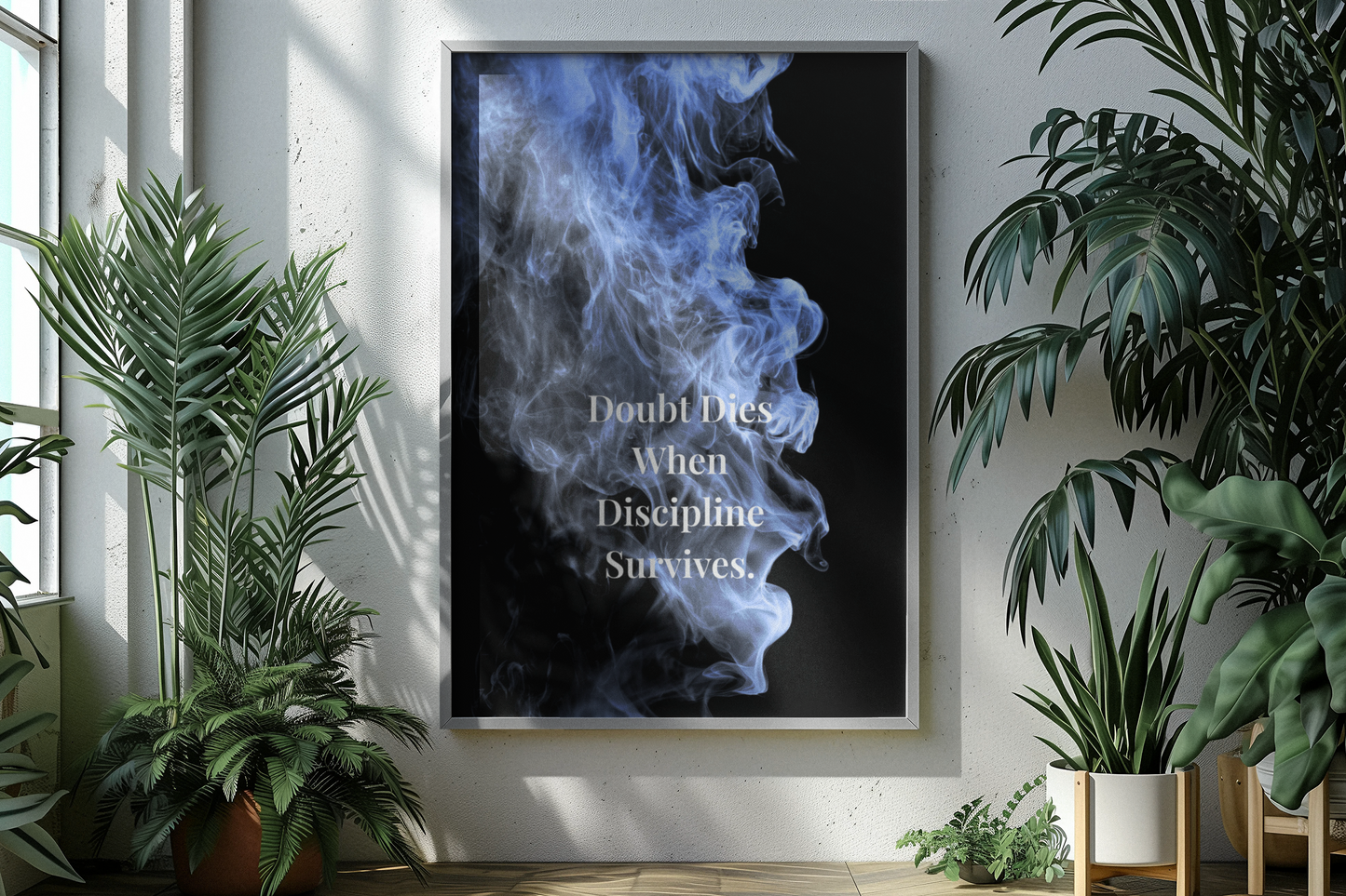 Doubt Dies When Discipline Survives Motivational Poster | Smoke Edition | Gym, Office & Mindset Decor