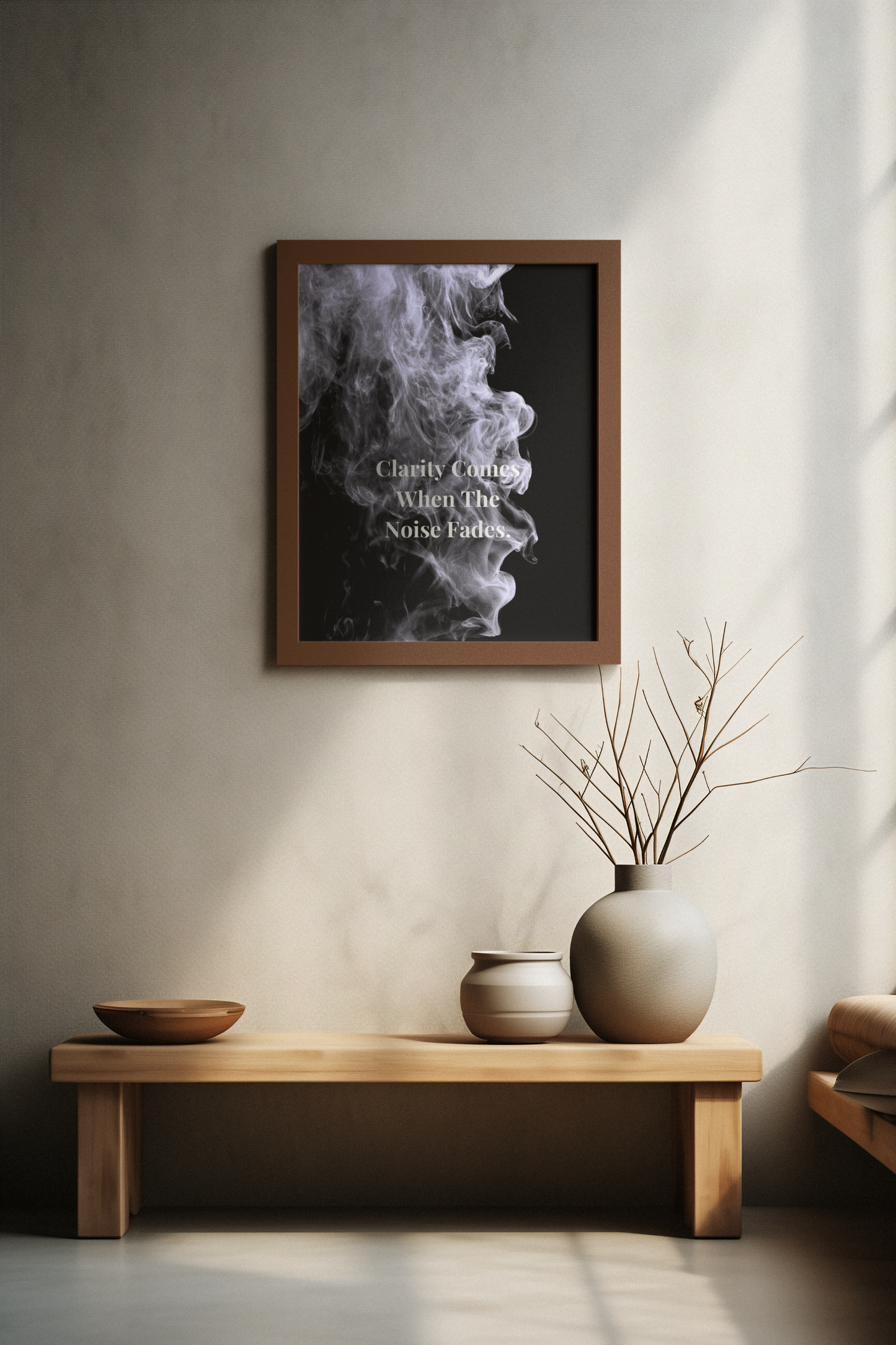 Clarity Comes When The Noise Fades Inspirational Poster | Smoke Edition | Mindfulness, Focus & Office Decor