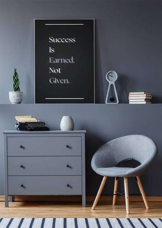 Success Is Earned, Not Given | Discipline Motivation Poster | Gym & Office Wall Art