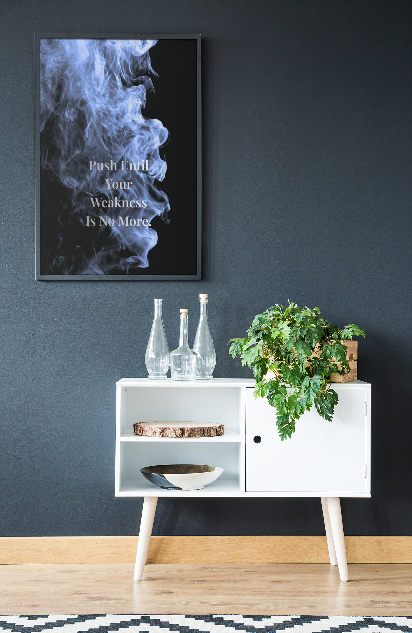 Push Until Your Weakness Is No More Motivational Poster | Smoke Edition | Discipline, Strength & Office Decor