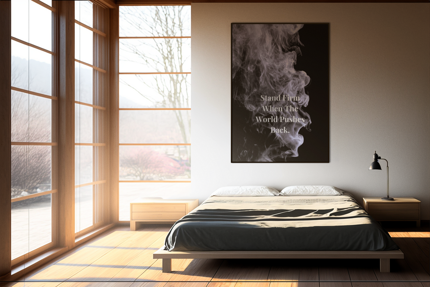 Stand Firm When The World Pushes Back Motivational Poster | Smoke Edition | Strength, Discipline & Office Decor