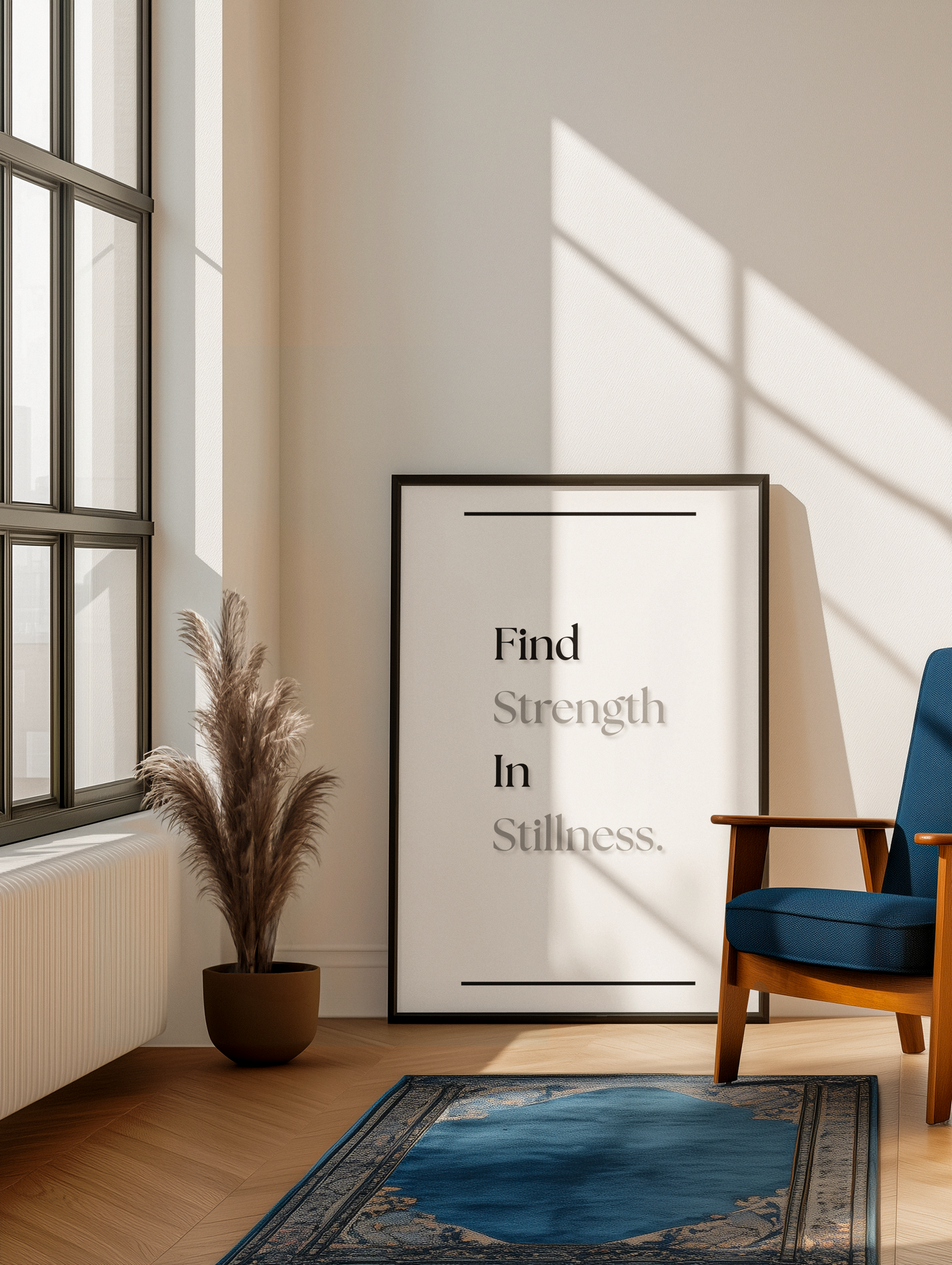 Find Strength In Stillness | Motivational Mindfulness Poster | Calm & Reflective Wall Art