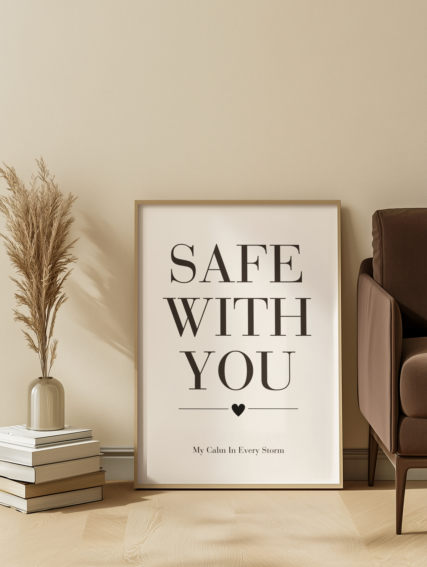 Safe With You Wall Art Print, Romantic Bedroom Quote Poster, Couple Wall Decor, Meaningful Relationship Gift