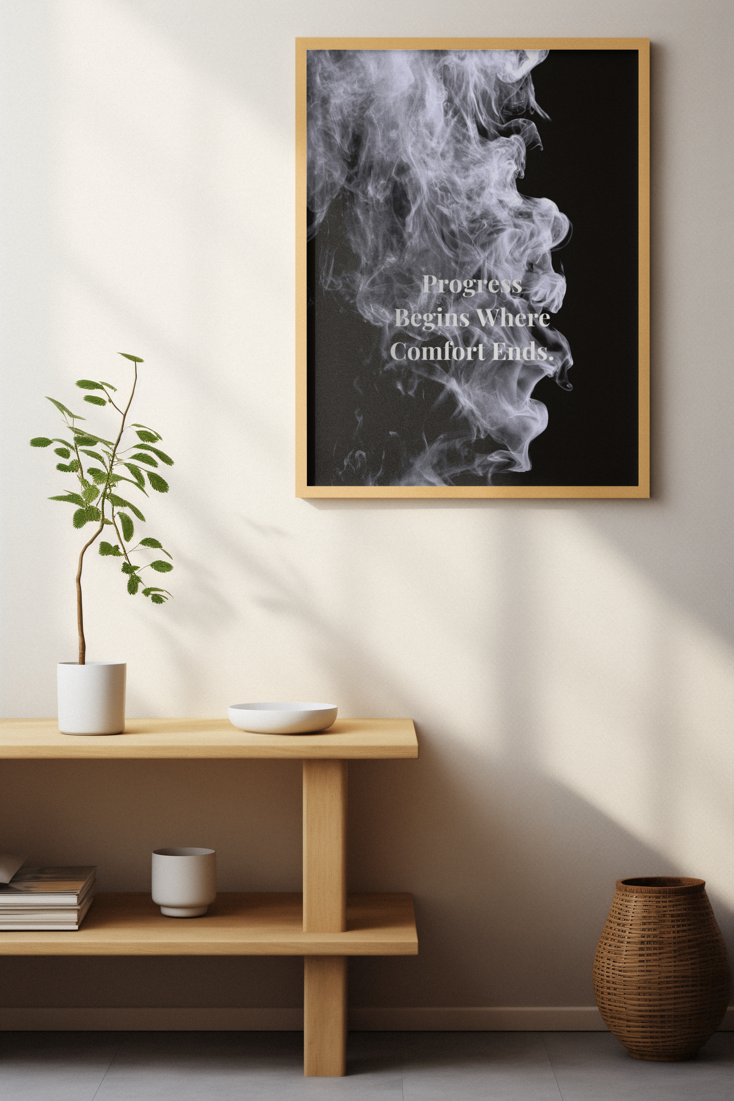 Progress Begins Where Comfort Ends Motivational Poster | Smoke Edition | Discipline, Growth & Office Decor