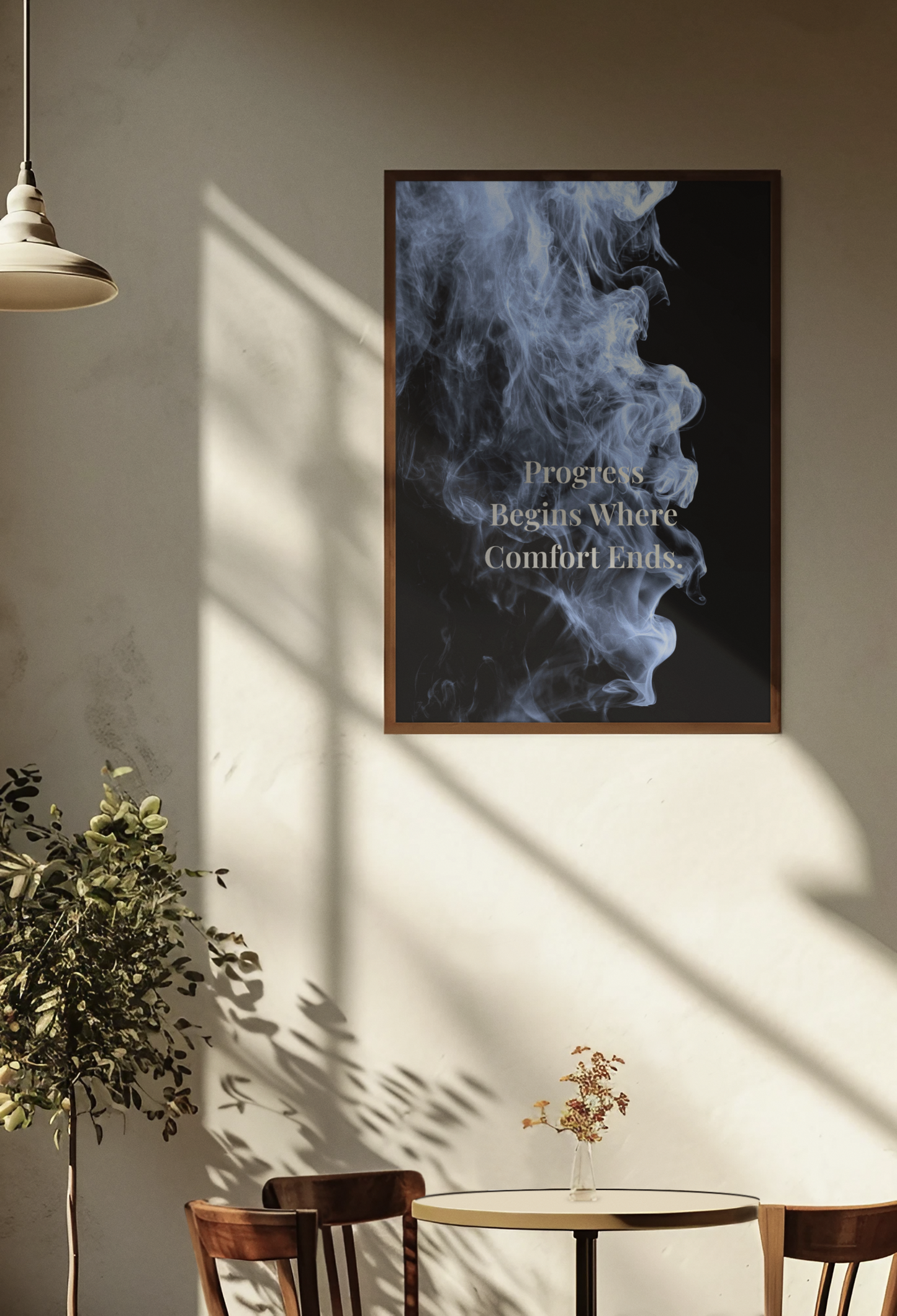 Progress Begins Where Comfort Ends Motivational Poster | Smoke Edition | Discipline, Growth & Office Decor