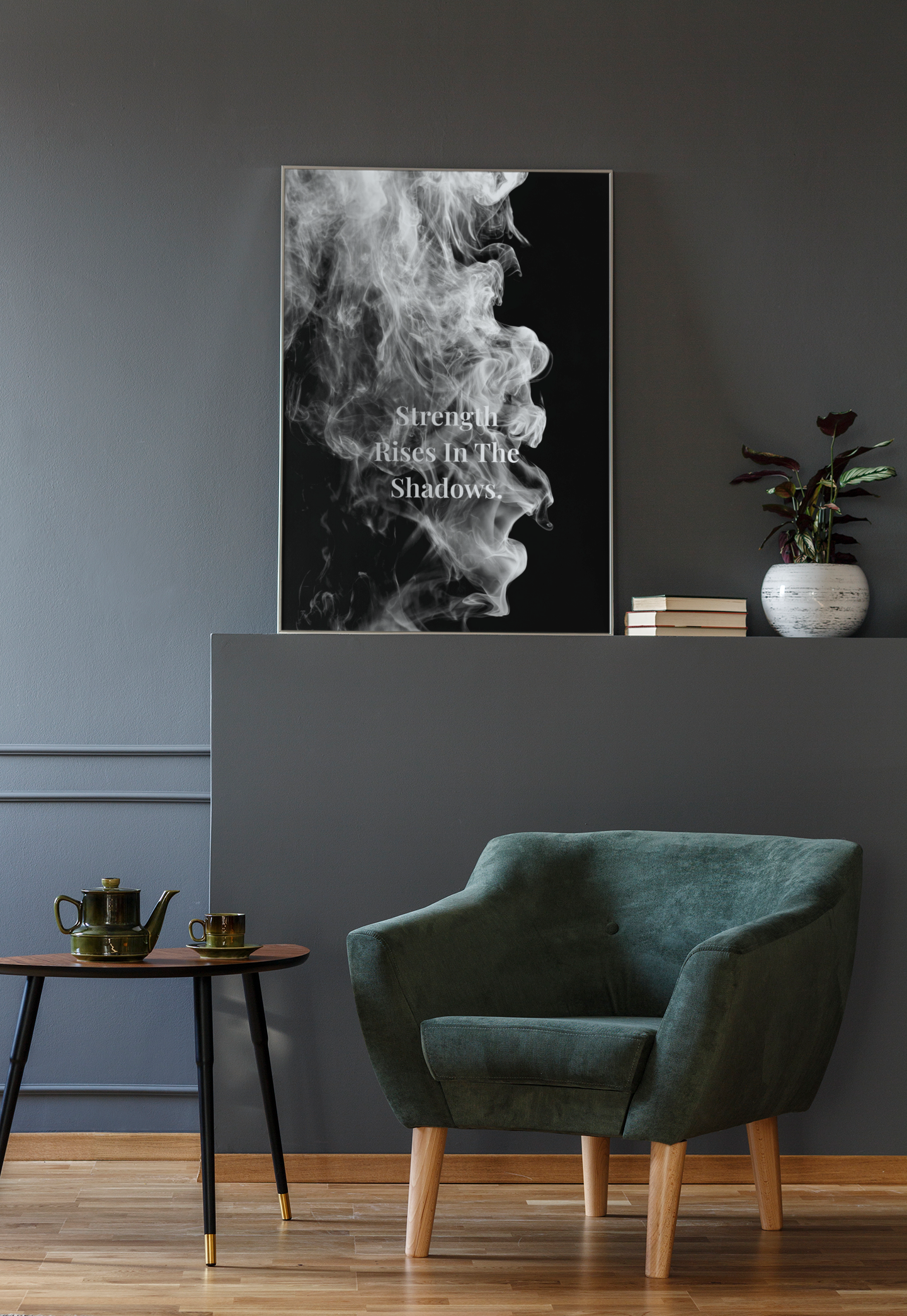 Strength Rises In The Shadows Motivational Poster | Smoke Edition | Discipline, Growth & Office Decor