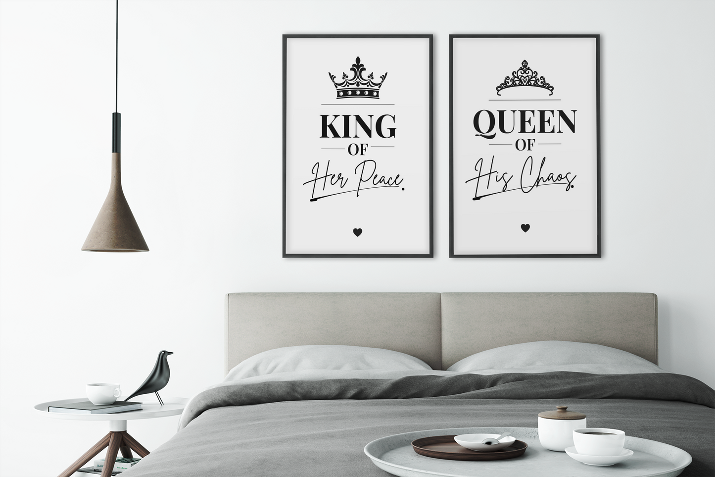 King of Her Peace Queen of His Chaos Wall Art Set, Meaningful Couple Prints, Bedroom Decor Pair, Romantic Gift
