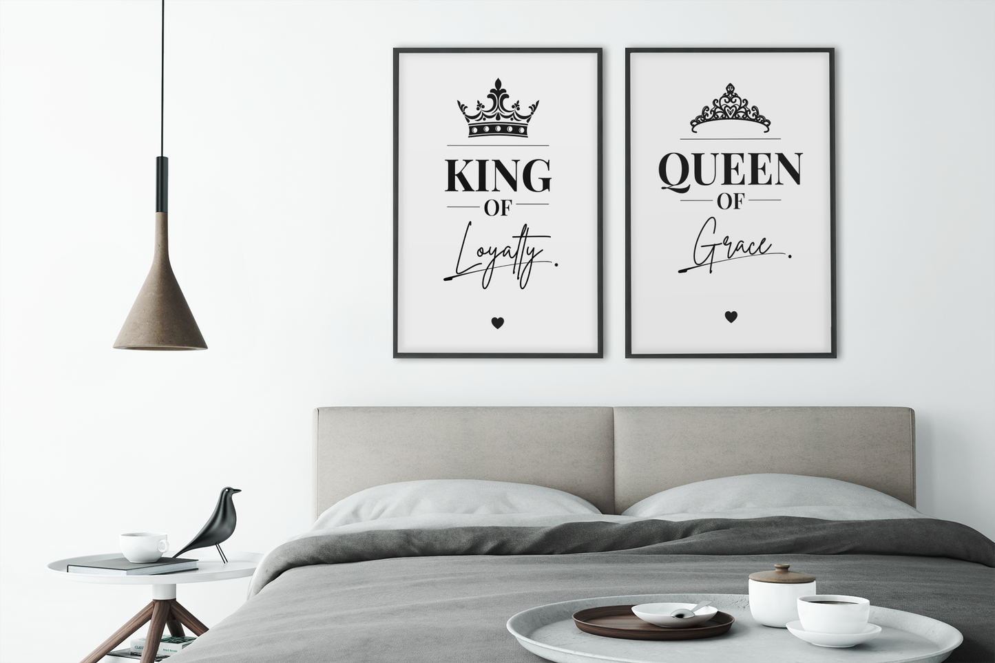 King of Loyalty Queen of Grace Wall Art Set, Elegant Couple Prints, Bedroom Decor Pair, Romantic Gift for Couples