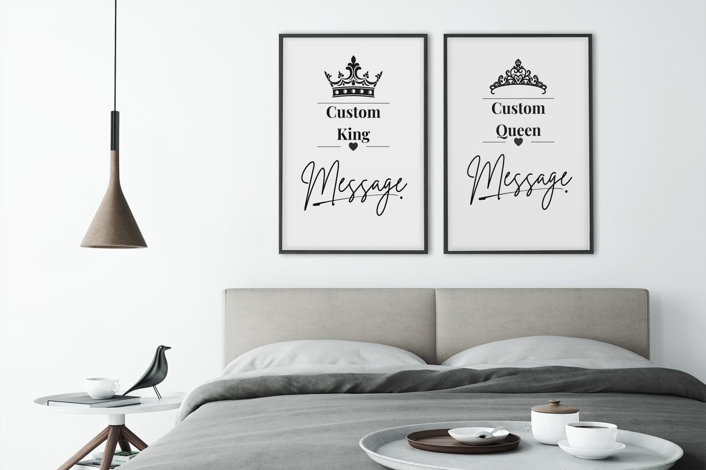 Custom King and Queen Wall Art Set, Personalised Couple Prints, Bedroom Decor Pair, Romantic Anniversary Gift