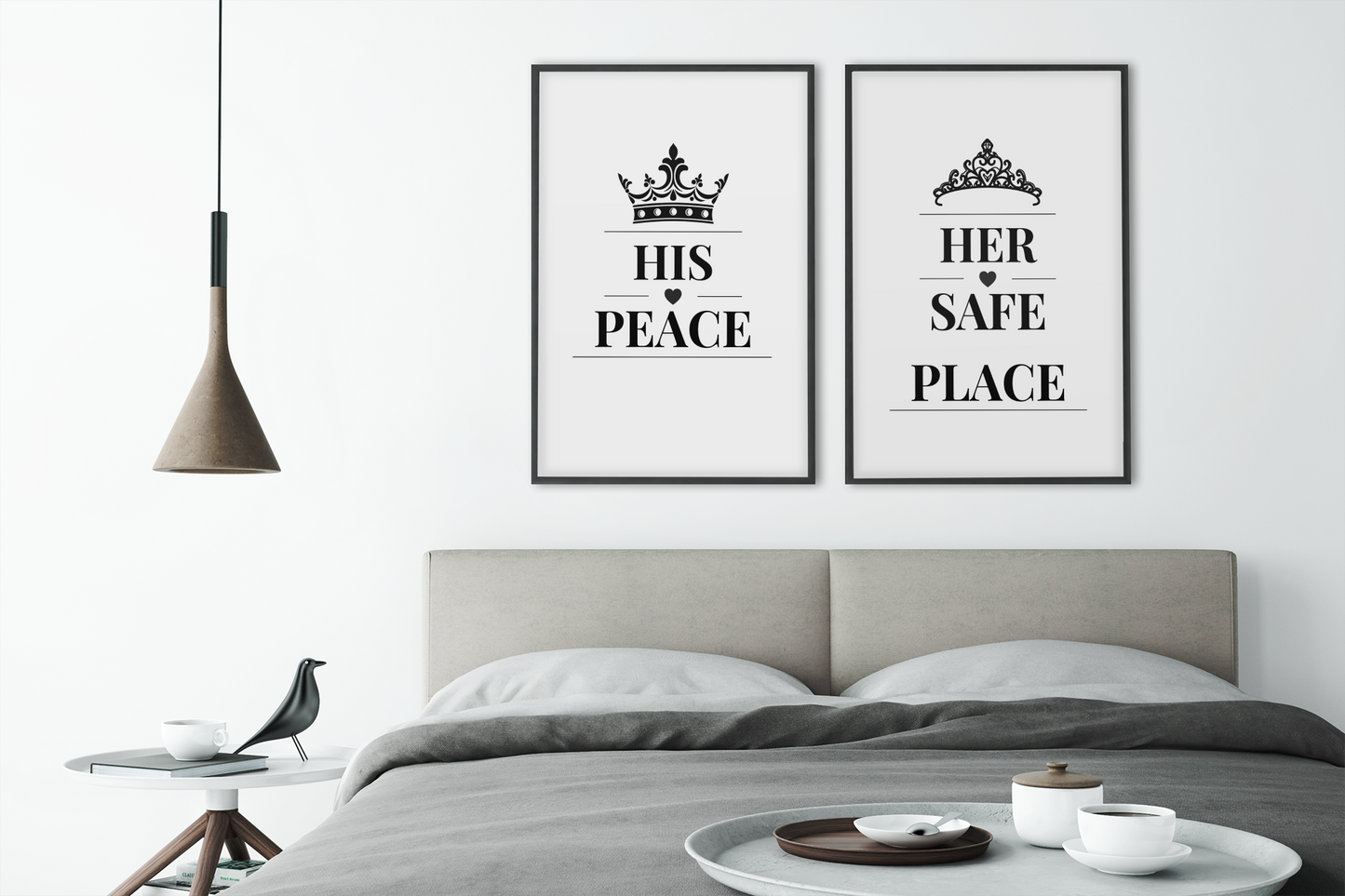 His Peace Her Safe Space Wall Art Set, Romantic Couple Prints, Bedroom Decor Pair, Meaningful Relationship Gift