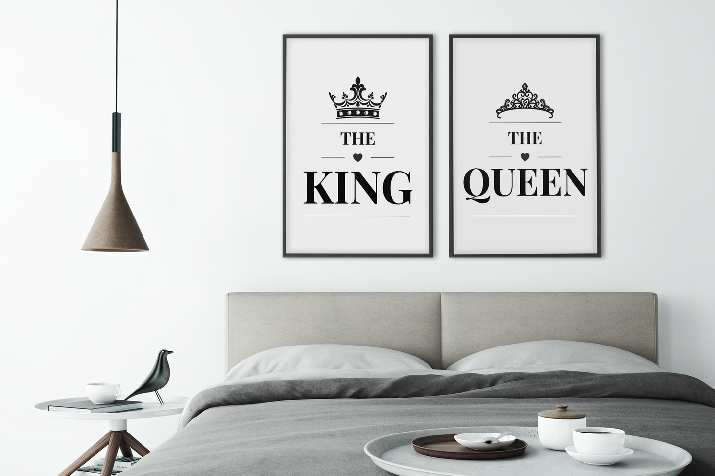 The King The Queen Wall Art Set, Minimal Couple Prints, Bedroom Decor Pair, His and Hers Poster Gift