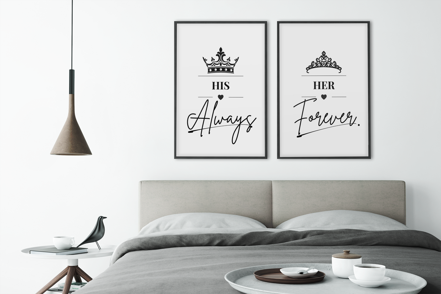 His Always Her Forever Wall Art Set, Romantic Couple Prints, Bedroom Decor Pair, Anniversary Gift for Couples