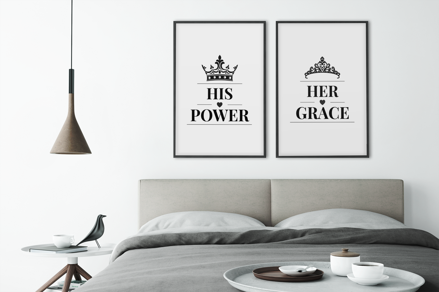 His Power Her Grace Wall Art Set, Elegant Couple Prints, Bedroom Decor Pair, Romantic Relationship Gift