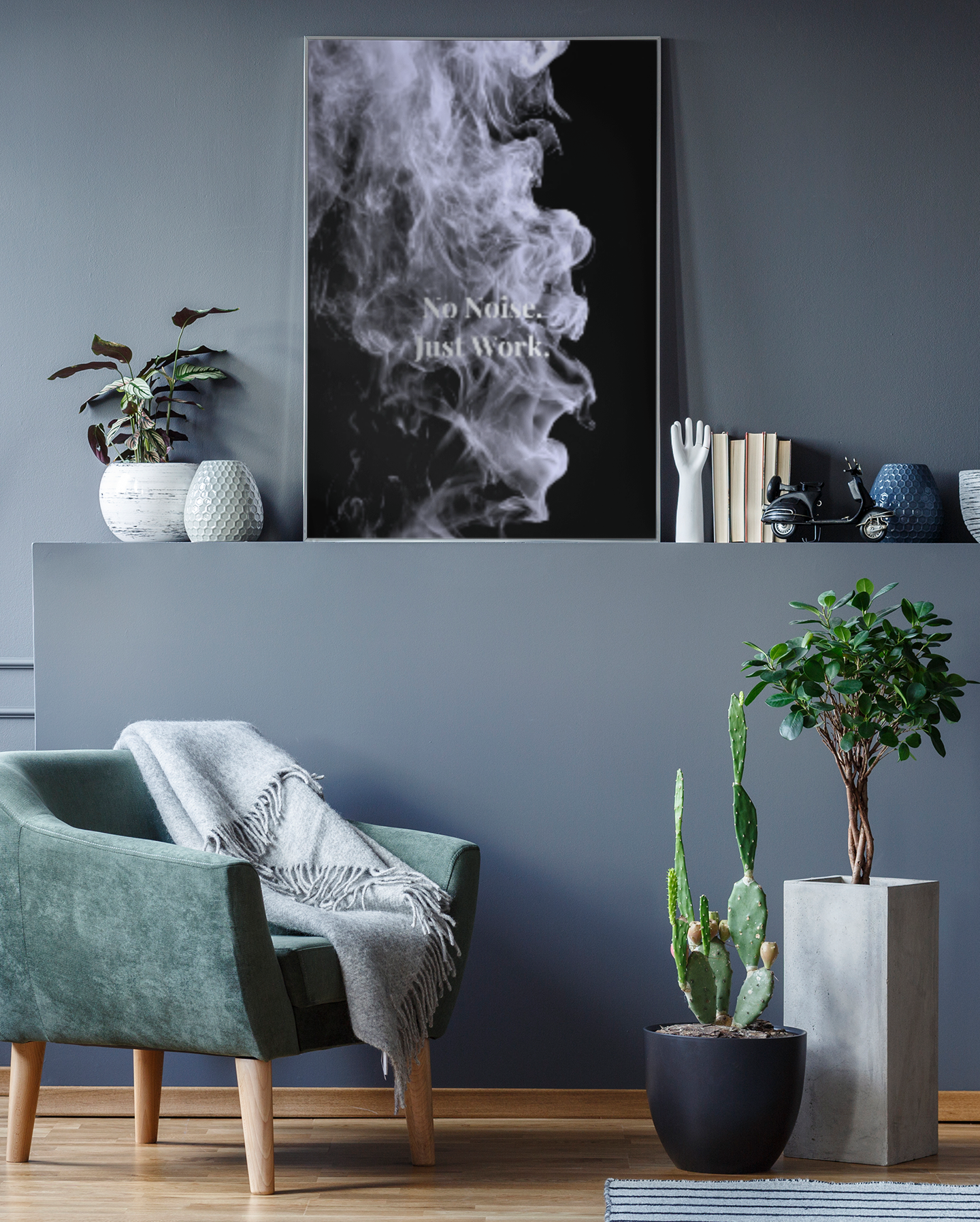 No Noise. Just Work. Motivational Poster | Smoke Edition | Discipline, Focus & Office Decor