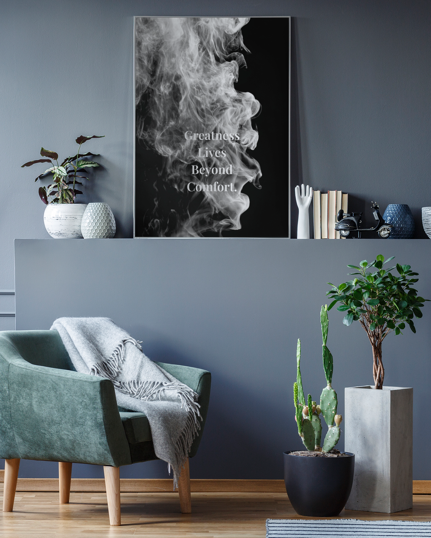Greatness Lives Beyond Comfort Motivational Poster | Smoke Edition | Gym, Office & Mindset Decor
