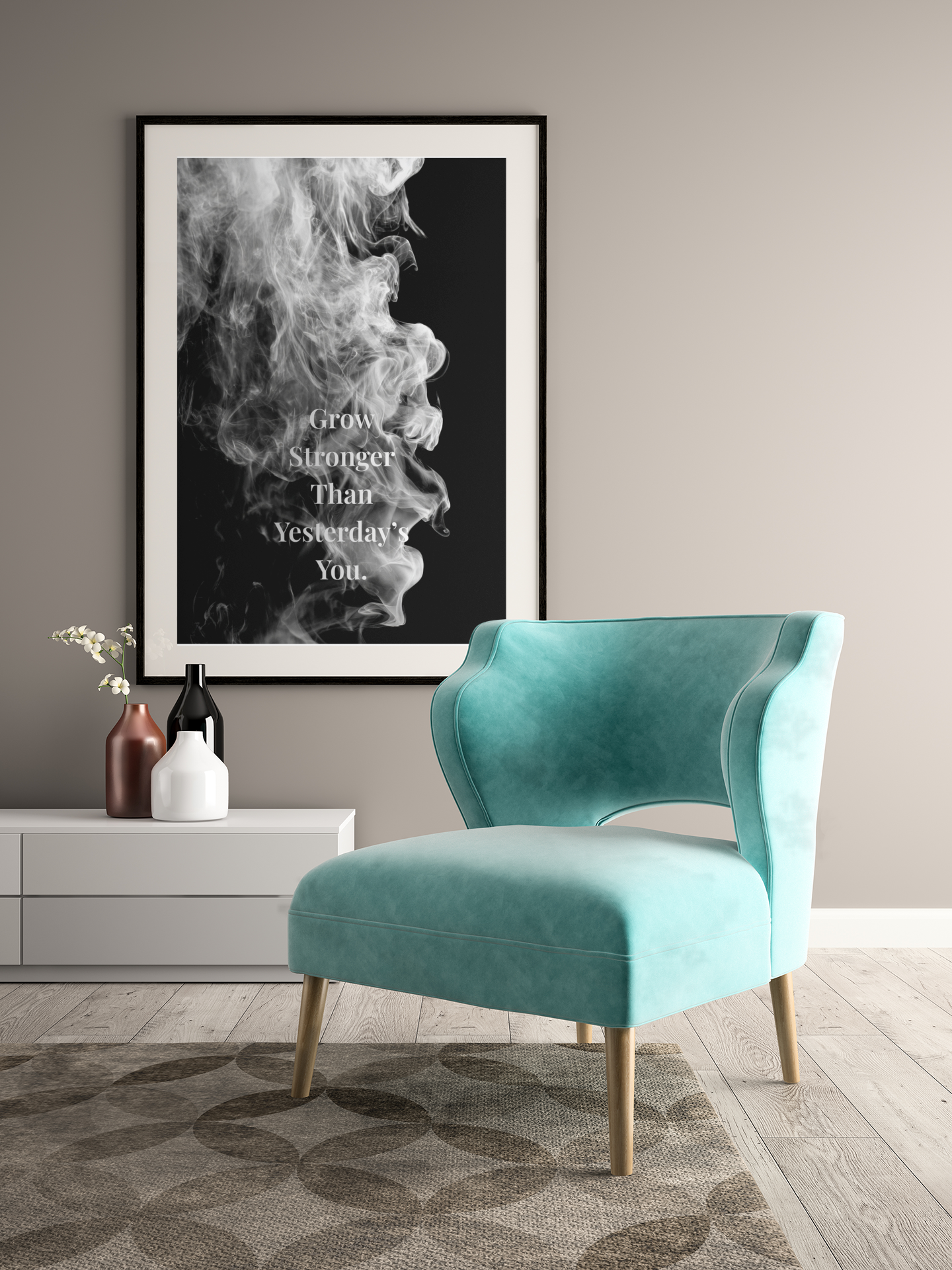 Grow Stronger Than Yesterday’s You Motivational Poster | Smoke Edition | Gym, Office & Mindset Decor