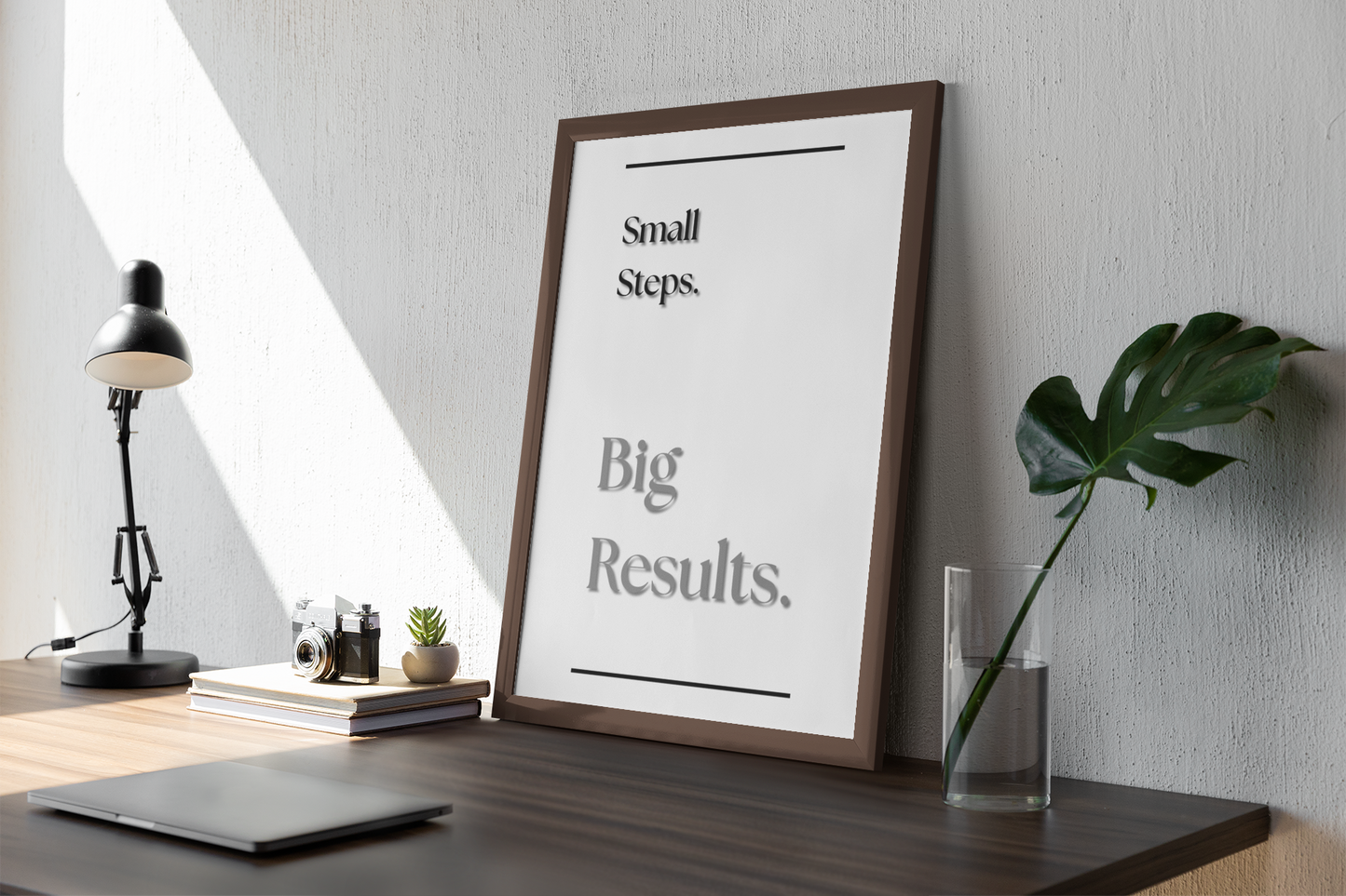 Small Steps Big Results | Motivational Typography Poster | Black & White Wall Art Print
