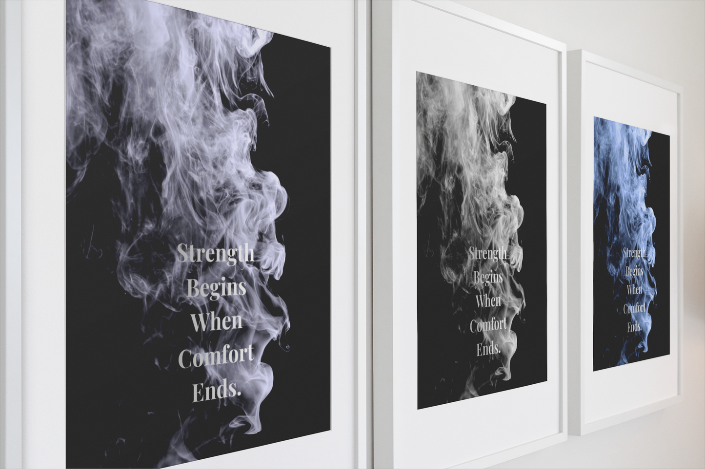 Strength Begins When Comfort Ends Motivational Poster | Smoke Edition | Discipline, Growth & Office Decor