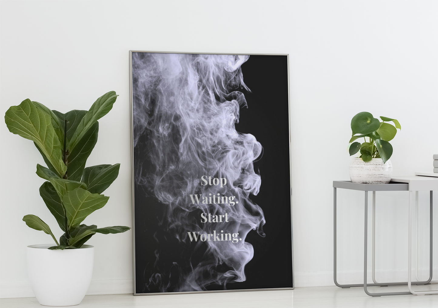 Stop Waiting. Start Working Motivational Poster | Smoke Edition | Discipline, Focus & Office Decor