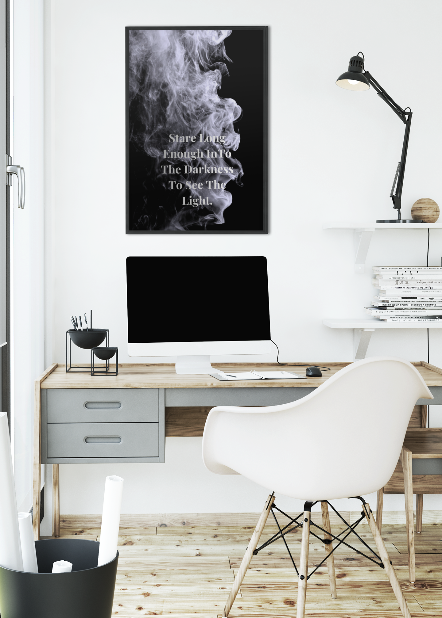 Stare Long Enough InTo The Darkness To See The Light Inspirational Poster | Smoke Edition | Mindfulness, Strength & Office Decor