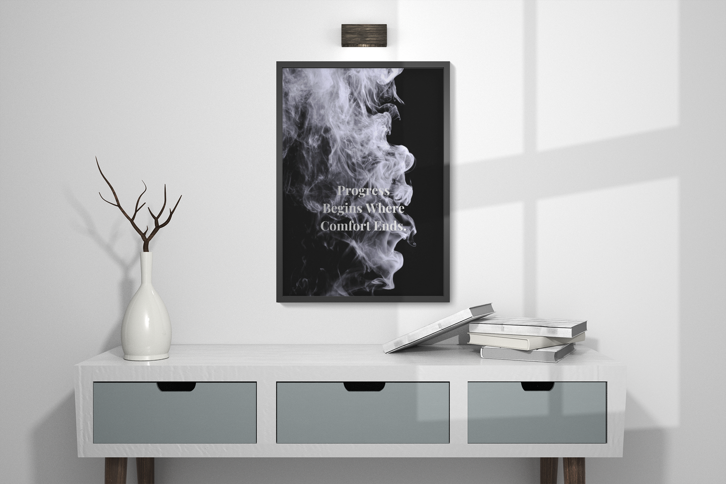 Progress Begins Where Comfort Ends Motivational Poster | Smoke Edition | Discipline, Growth & Office Decor