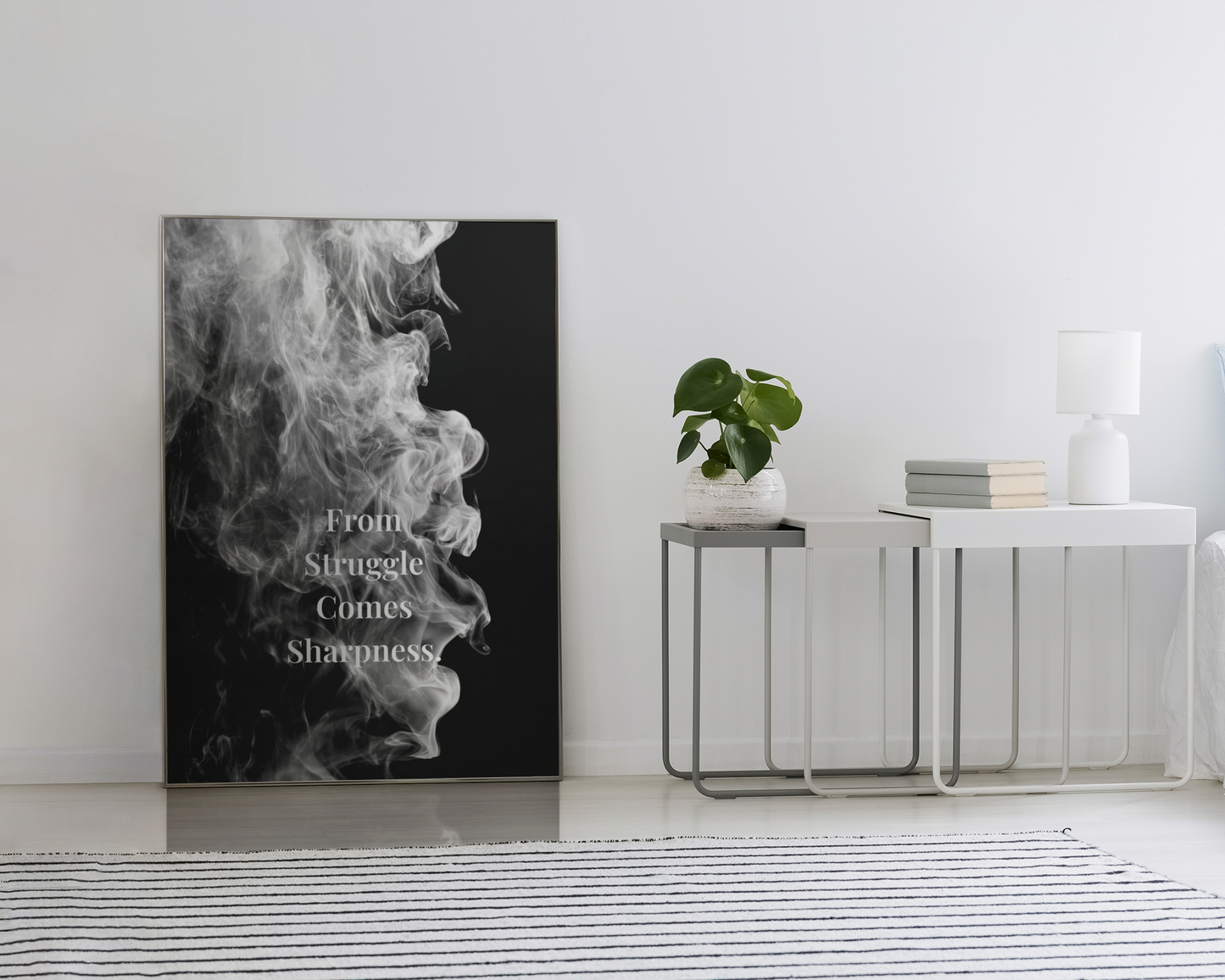 From Struggle Comes Sharpness Motivational Poster | Smoke Edition | Strength, Growth & Mindset Decor