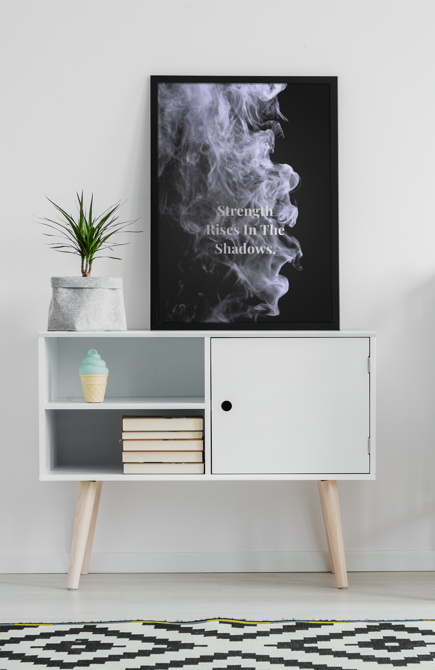 Strength Rises In The Shadows Motivational Poster | Smoke Edition | Discipline, Growth & Office Decor