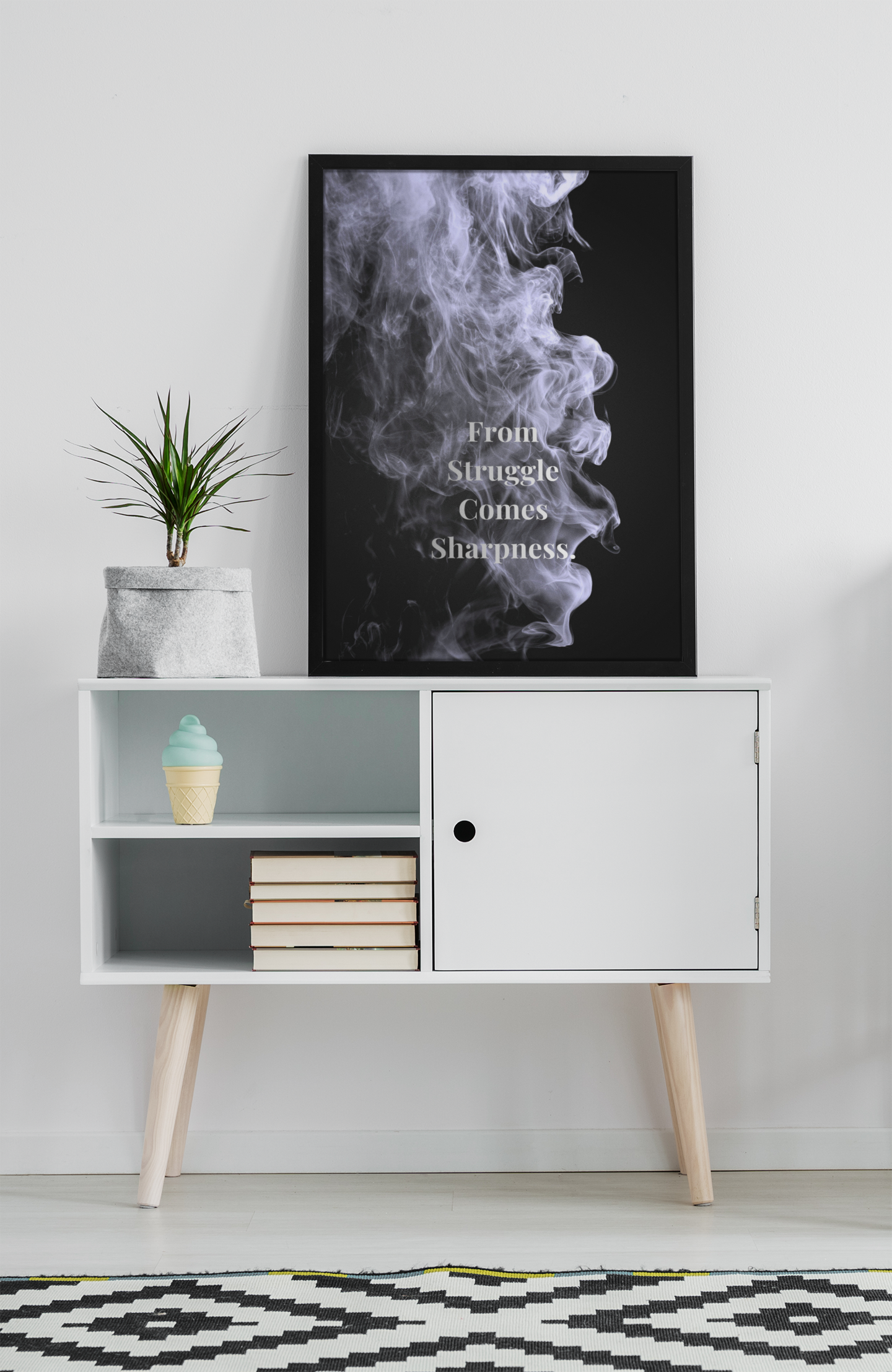 From Struggle Comes Sharpness Motivational Poster | Smoke Edition | Strength, Growth & Mindset Decor