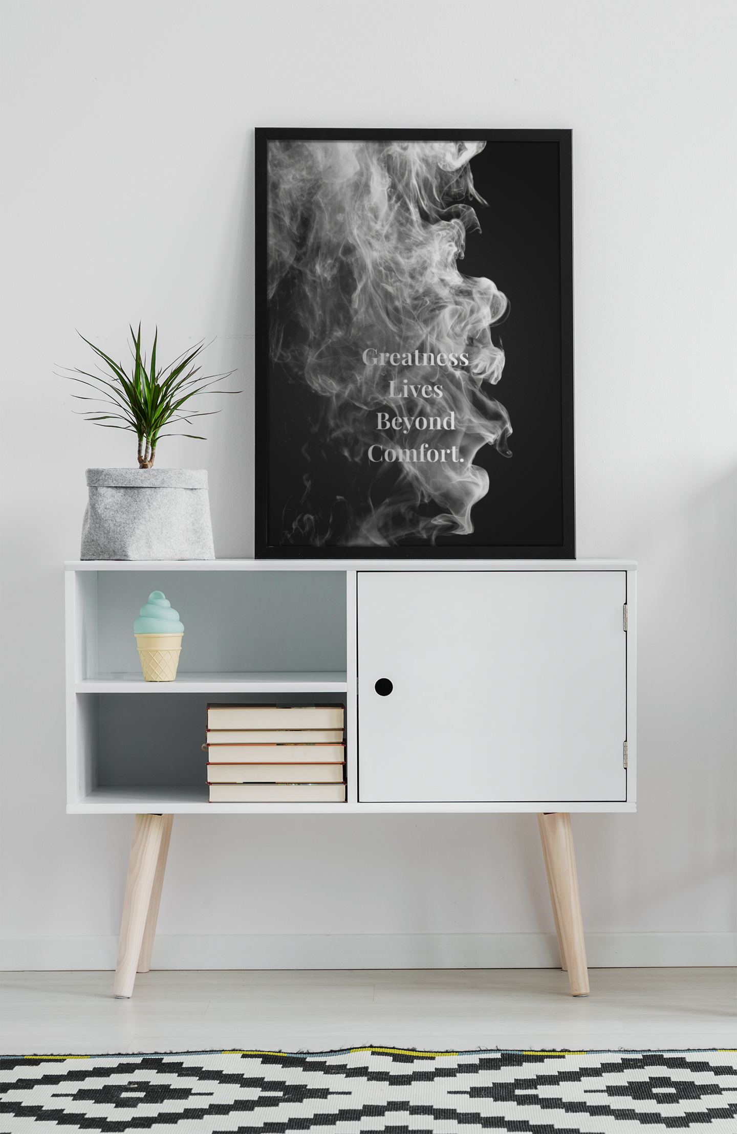 Greatness Lives Beyond Comfort Motivational Poster | Smoke Edition | Gym, Office & Mindset Decor