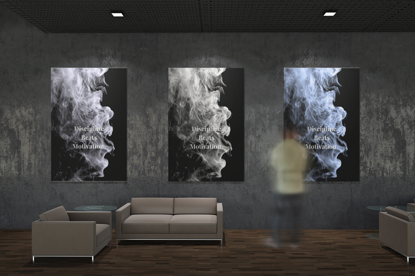 Discipline Beats Motivation Poster | Smoke Edition | Gym, Office & Mindset Decor