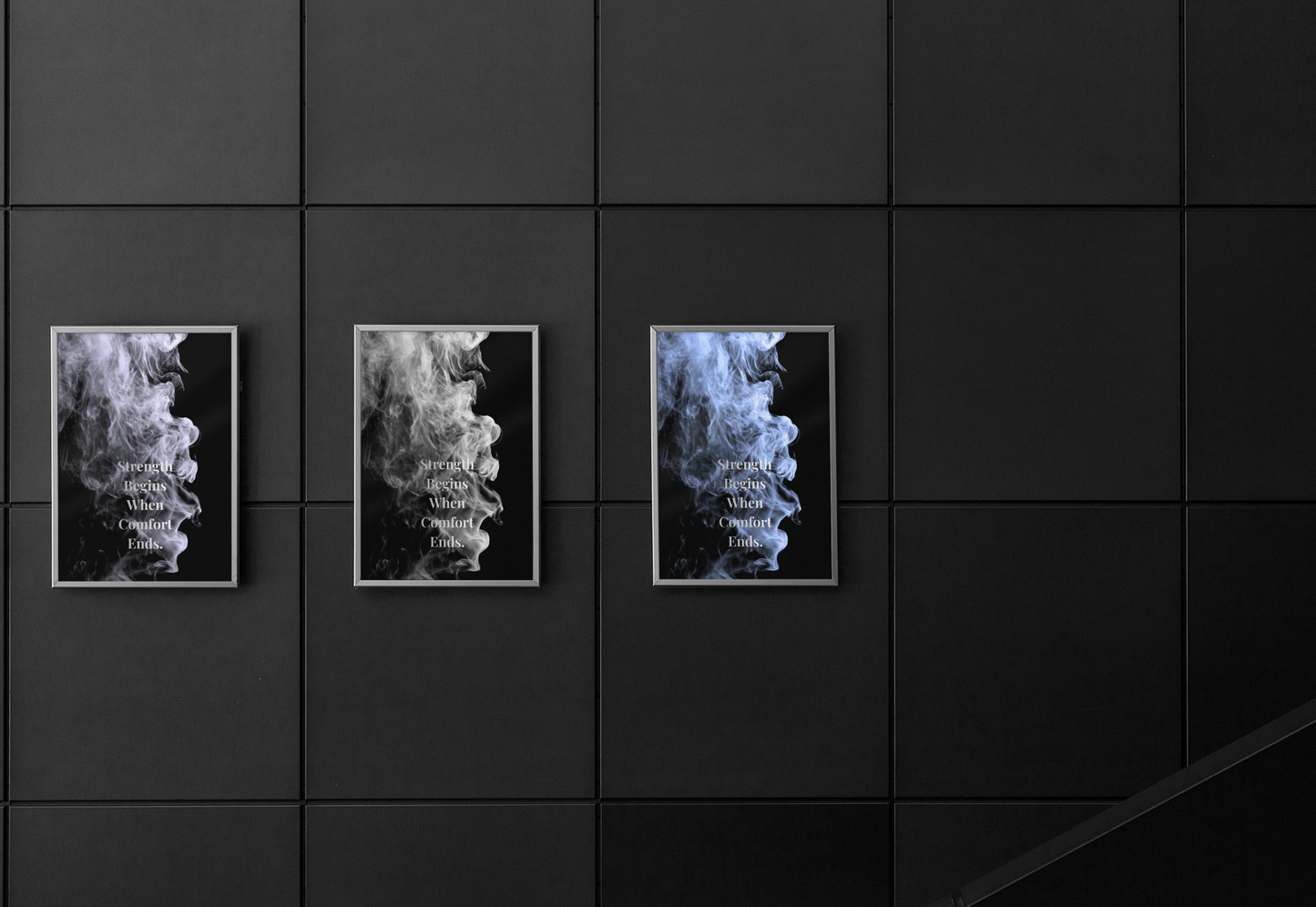 Strength Begins When Comfort Ends Motivational Poster | Smoke Edition | Discipline, Growth & Office Decor