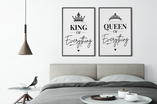 King of Everything Queen of Everything Print Set, Couples Wall Art, Bedroom Posters, Relationship Gift, Set of 2