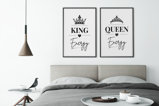 King Energy Queen Energy Wall Art Set, Modern Couple Prints, Bedroom Poster Pair, His and Hers Relationship Gift