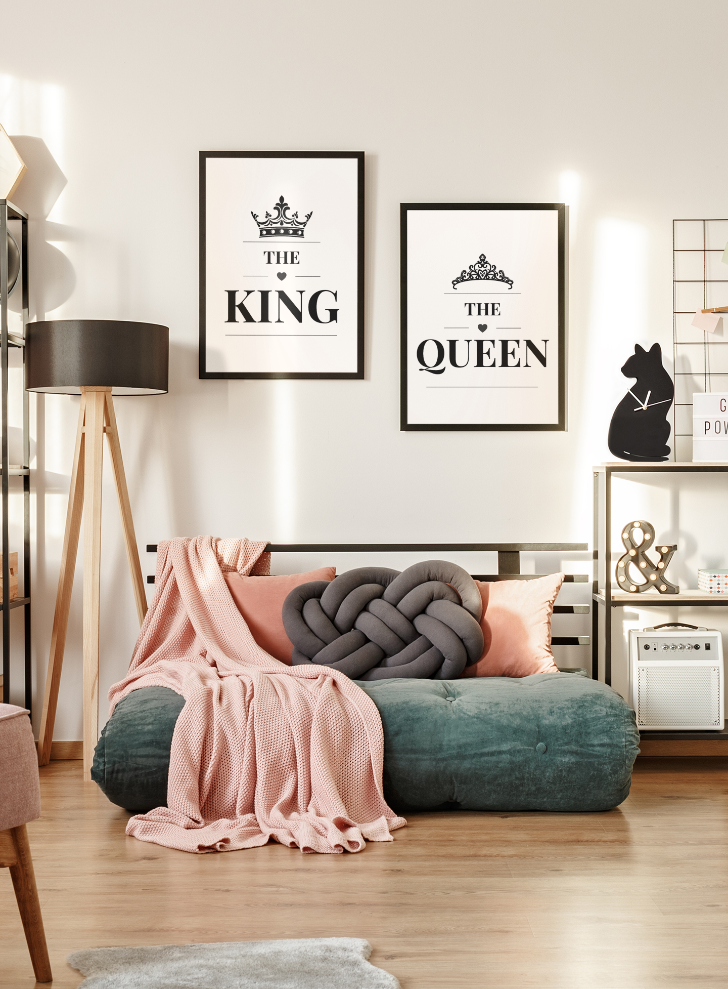 The King The Queen Wall Art Set, Minimal Couple Prints, Bedroom Decor Pair, His and Hers Poster Gift