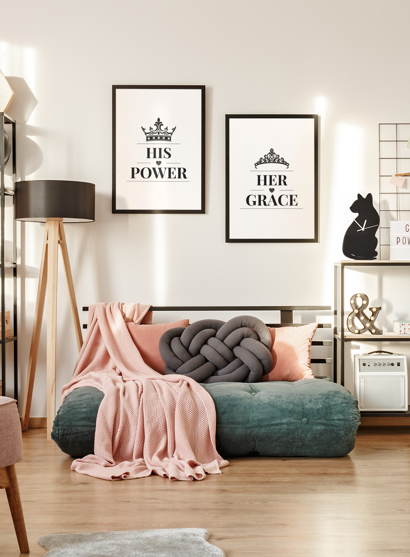 His Power Her Grace Wall Art Set, Elegant Couple Prints, Bedroom Decor Pair, Romantic Relationship Gift