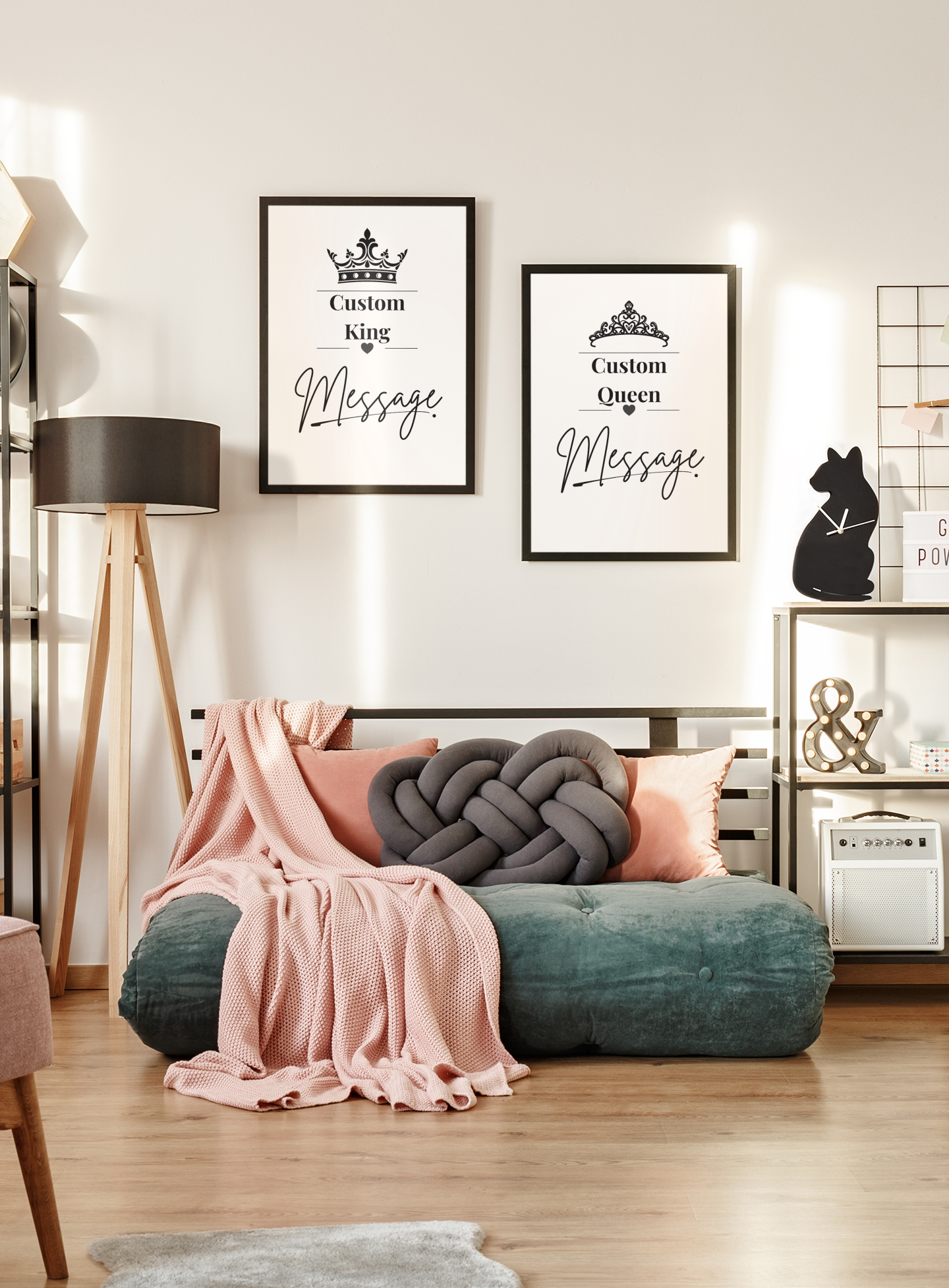 Custom King and Queen Wall Art Set, Personalised Couple Prints, Bedroom Decor Pair, Romantic Anniversary Gift