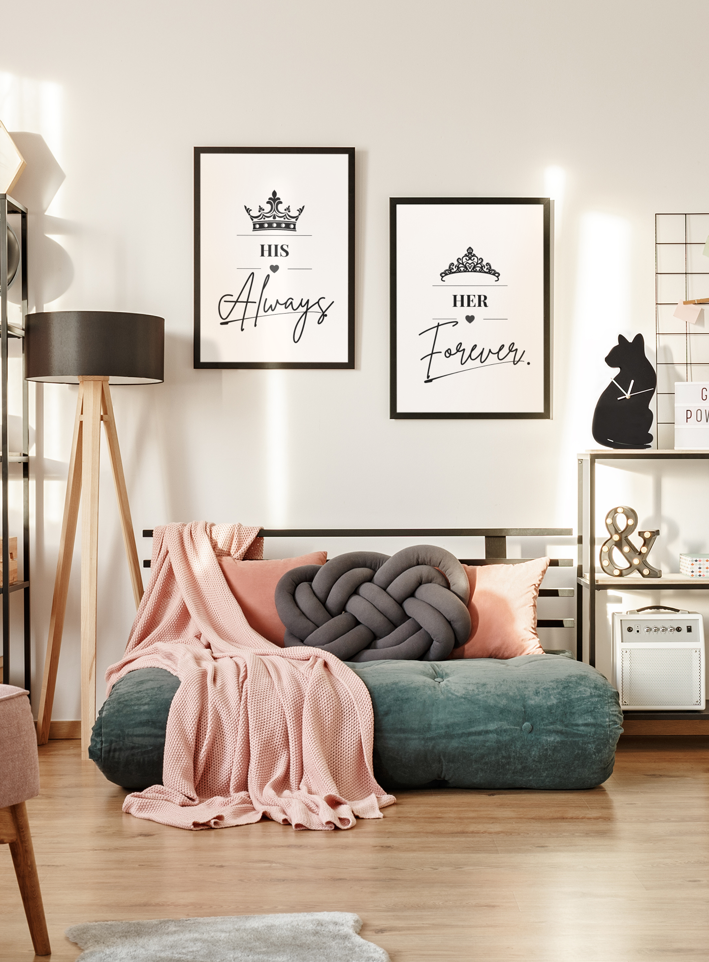 His Always Her Forever Wall Art Set, Romantic Couple Prints, Bedroom Decor Pair, Anniversary Gift for Couples