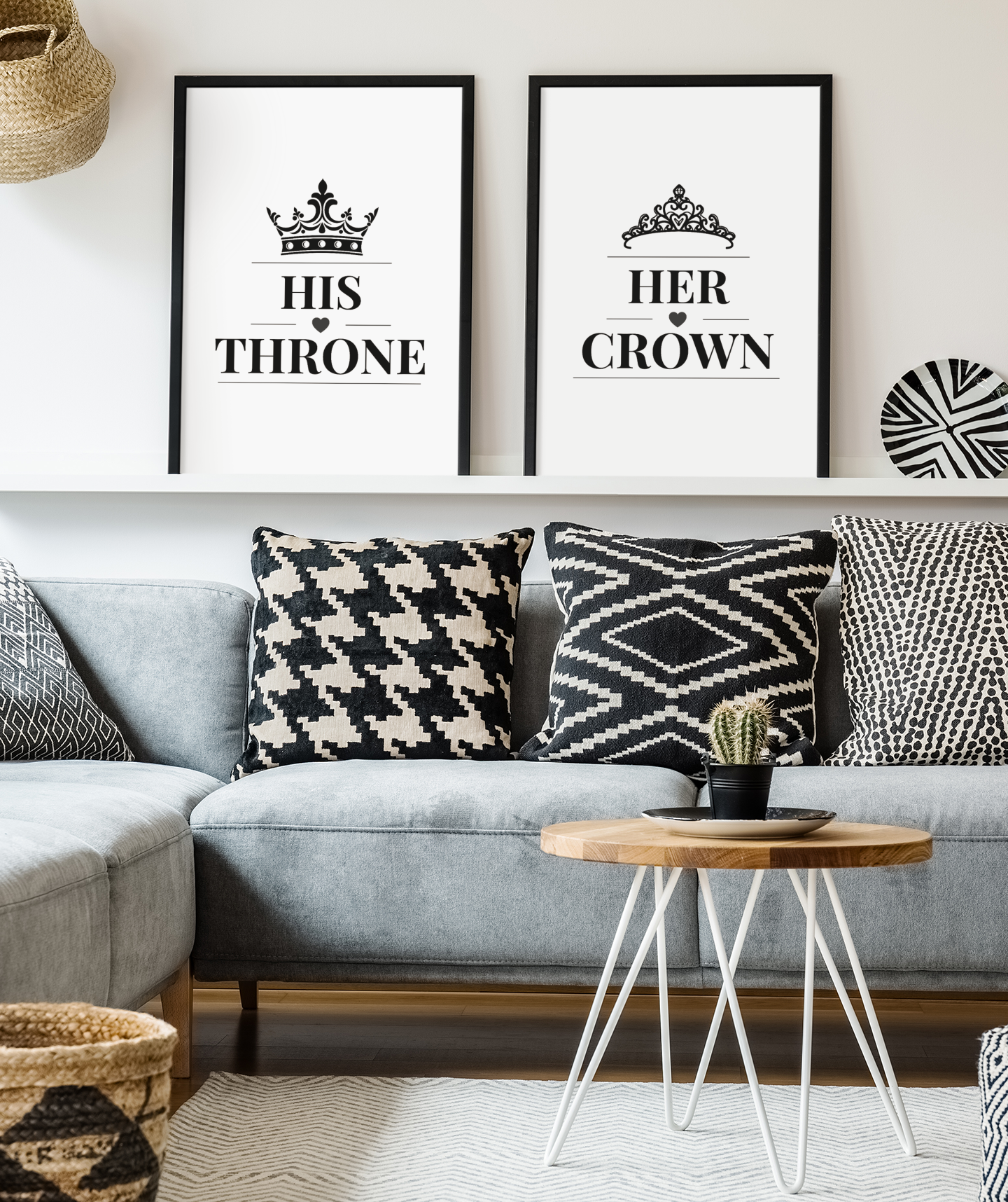 His Throne Her Crown Wall Art Set, Royal Couple Prints, Bedroom Decor Pair, Romantic His and Hers Gift