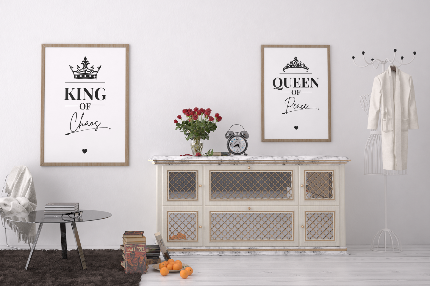 King of Chaos Queen of Peace Wall Art Set, Modern Couple Prints, Bedroom Decor Pair, Meaningful Gift