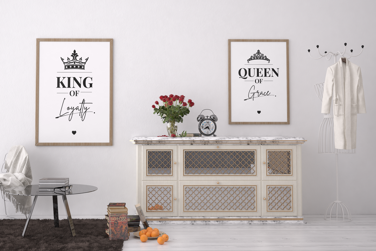 King of Loyalty Queen of Grace Wall Art Set, Elegant Couple Prints, Bedroom Decor Pair, Romantic Gift for Couples