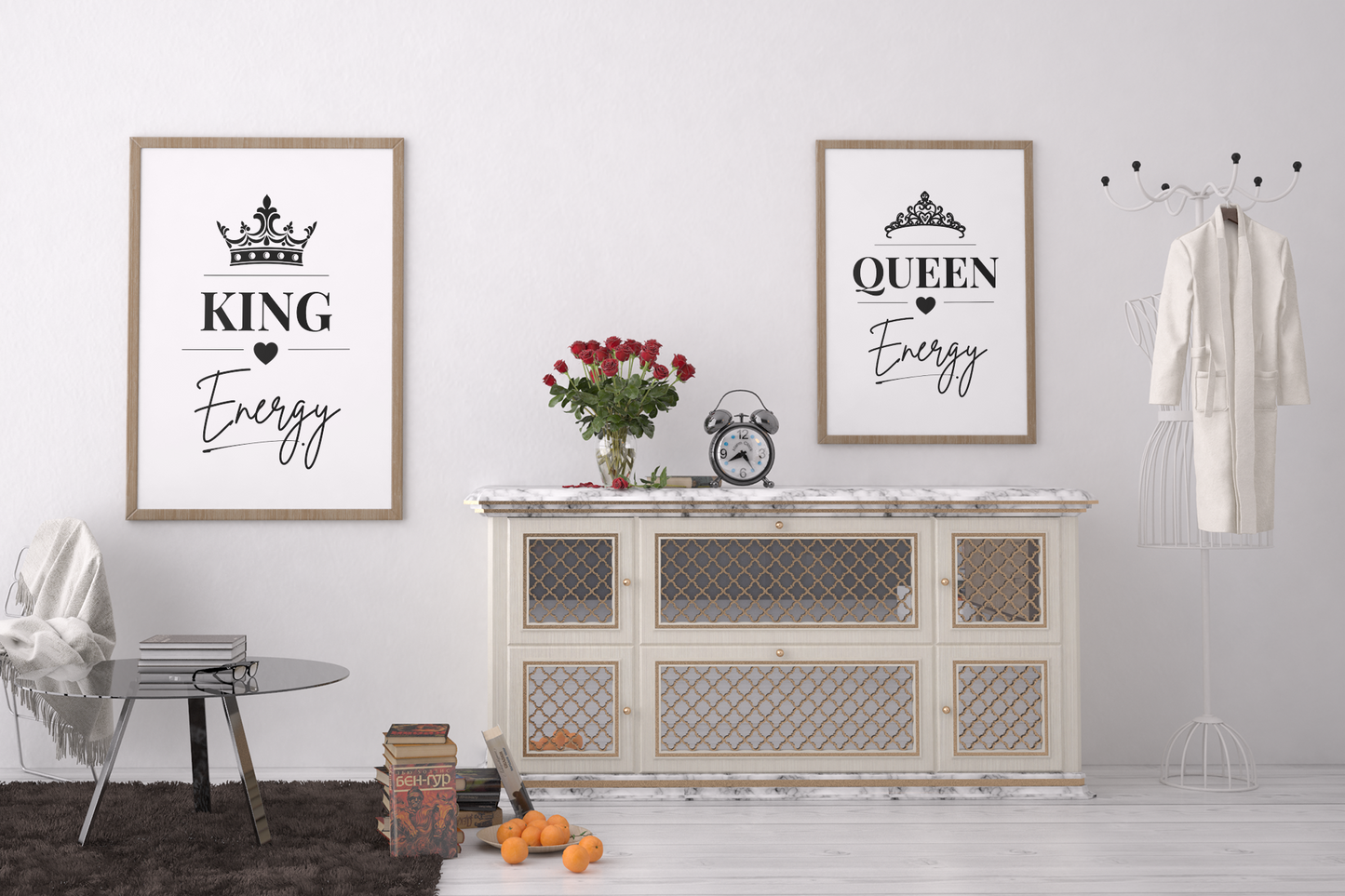 King Energy Queen Energy Wall Art Set, Modern Couple Prints, Bedroom Poster Pair, His and Hers Relationship Gift